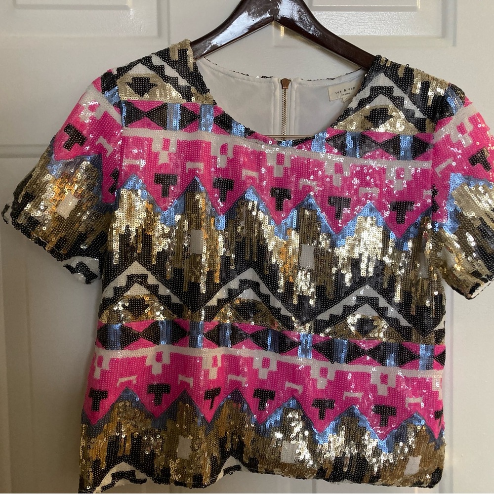 Tea n Cup Sequin Blouse - Pink, Gold, Black